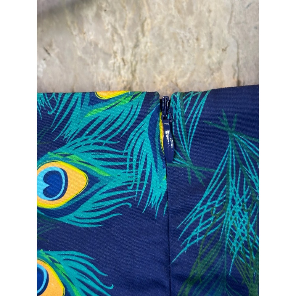 TopVintage Boutique Peacock Feather Print Swing Dress Green Blue 3XL Pockets - Picture 13 of 14